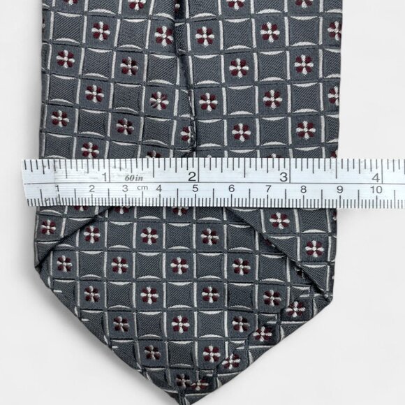 Jones New York Silk Tie Geometric Gray Silver Red Formal Business Dress - Picture 7 of 8